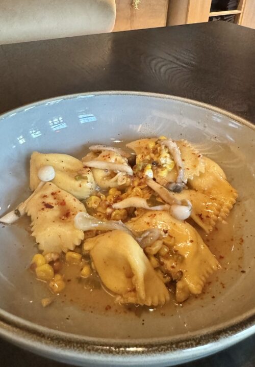 Delicate ravioli filled with earthy mushrooms, wrapped in tender pasta and finished with a silky, savory sauce.